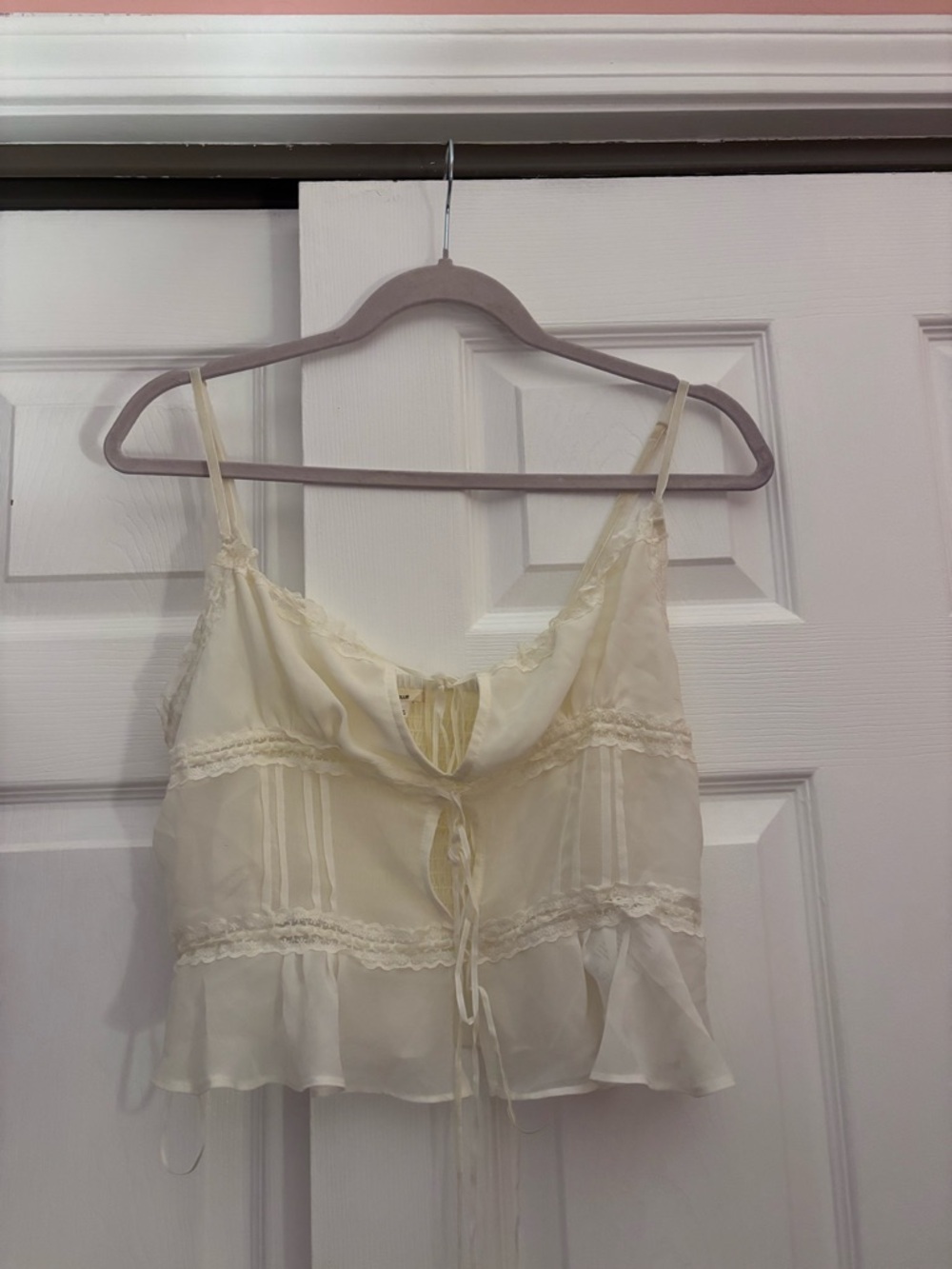 Kimchi Blue Cream Lace-Trim Tie-Front Camisole